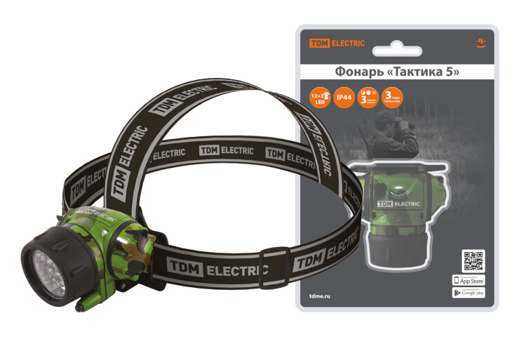 TDM Фонарь"Тактика 5", налобный 12+2 LED, 94 лм, бат. 3*AАА, (SQ0350-0096) превью в интернет-магазине электрики Форум Электро в Москве
