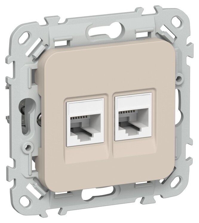 Картинка IEK FLITE Льняной Розетка 2-местная компьютерная RJ45 категория 5Е UTP (FI-K22-1-K88) в интернет-магазине Форум Электро в Москве