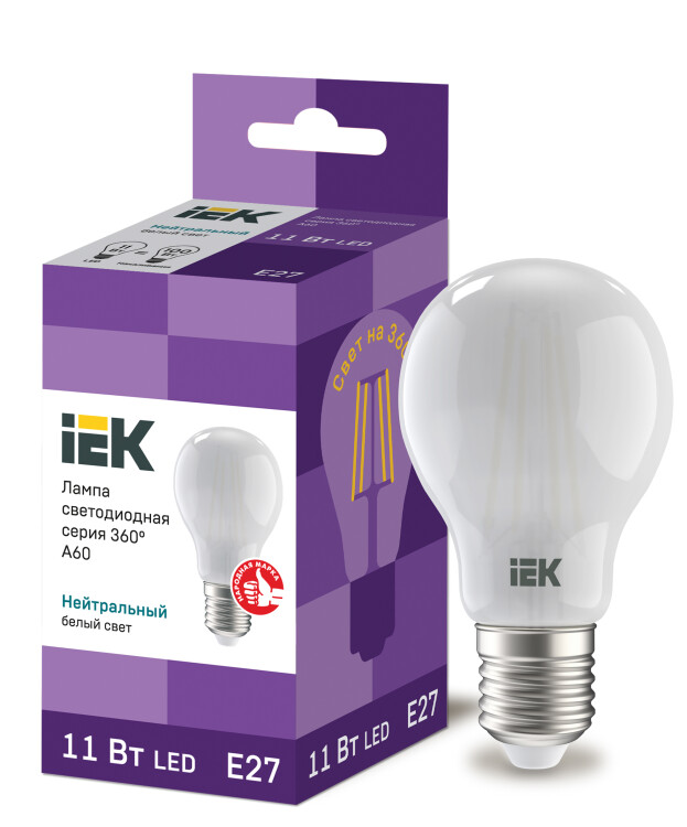 IEK Лампа LED A60 шар матовый 11Вт 230В 4000К E27 серия 360° (LLF-A60-11-230-40-E27-FR) превью в интернет-магазине электрики Форум Электро в Москве