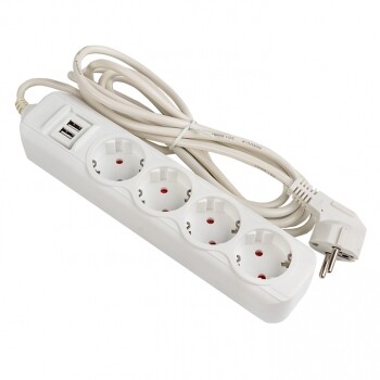 Картинка EKF PROxima Удлинитель "Эксперт" 4 гнезда 5 метров 16А/3,5кВт с 2 USB 2,1А ПВС 3х1 (UBA16-2USB-4-05i) в интернет-магазине Форум Электро в Москве