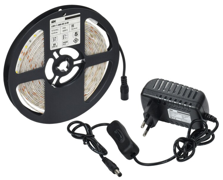 Комплект DIY (2835WW60-4,8-IP65-12В 5м + др. + выкл.) IEK (LSR1-1-060-65-1-05-S1) превью в интернет-магазине электрики Форум Электро в Москве