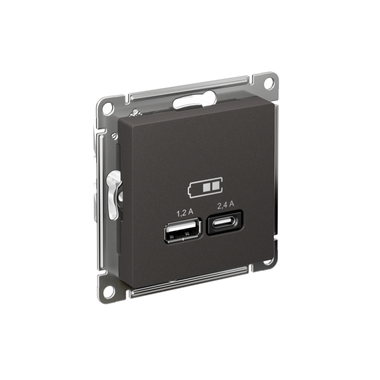 Картинка Systeme Electric AtlasDesign Базальт Розетка USB А+С, 5В/2,4 А, 2х5В/1,2 А, механизм (ATN001439) в интернет-магазине Форум Электро в Москве