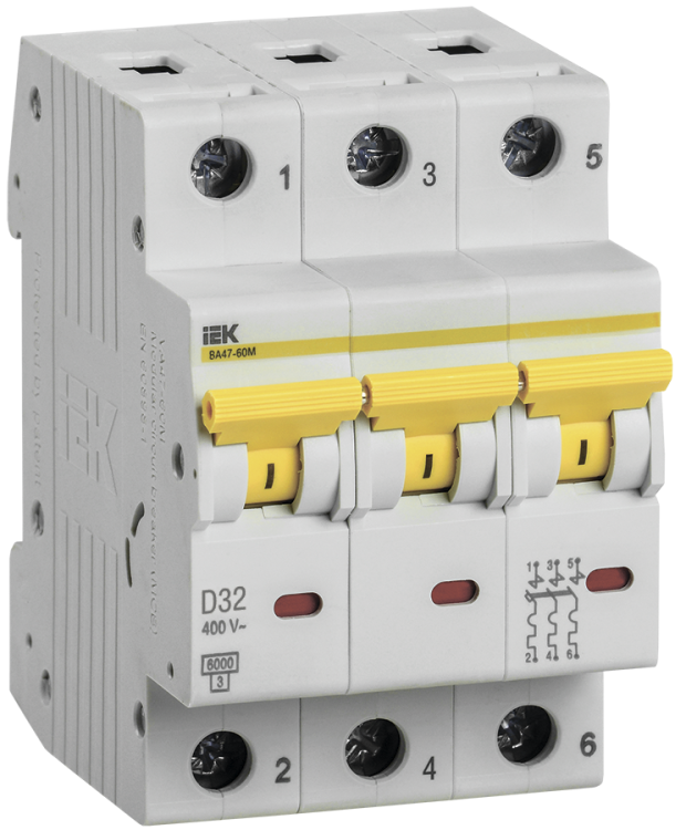 Авт. выкл. ВА 47-60 3Р 32А 6 кА  х-ка D ИЭК (MVA41-3-032-D) превью в интернет-магазине электрики Форум Электро в Москве