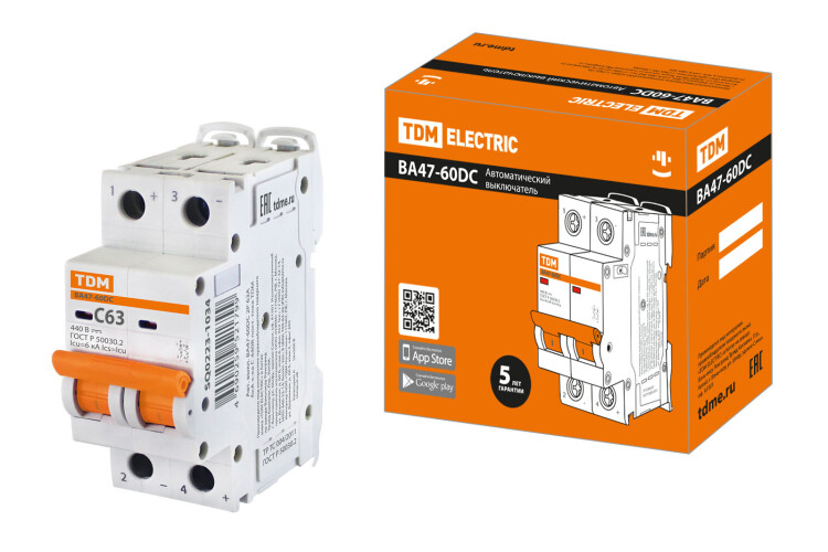 TDM Авт. выкл.ВА47-60DC 2P 63А 6кА х-ка С (SQ0223-1034) превью в интернет-магазине электрики Форум Электро в Москве