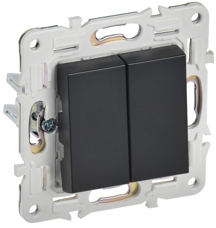 Картинка IEK SKANDY Черный Выключатель 2-клавишный проходной 10А SK-V05Bl (SK-V22-0-10-K02) в интернет-магазине Форум Электро в Москве