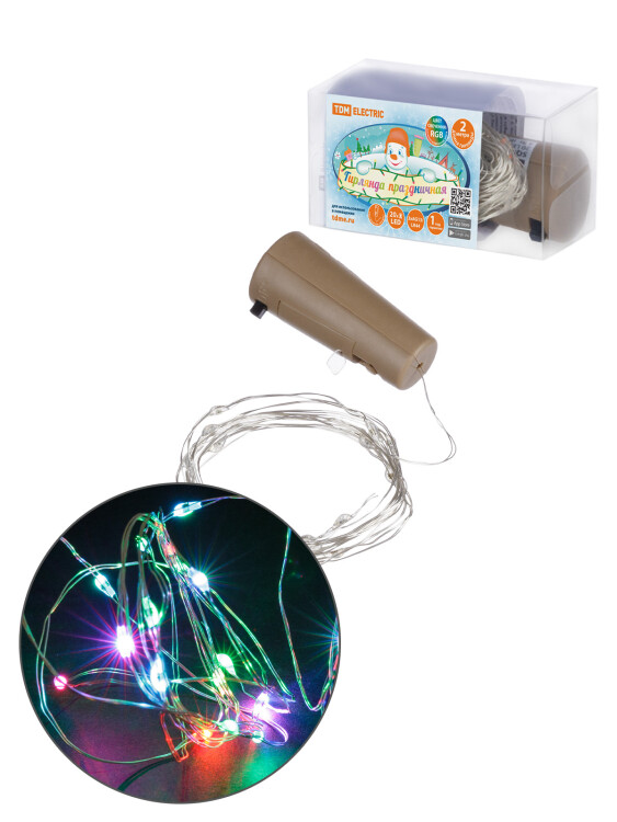 TDM Гирлянда-пробка для бутылки "Роса20" 20LED, 2м, RGB, 3хAG13/LR44 (SQ0361-0100) превью в интернет-магазине электрики Форум Электро в Москве