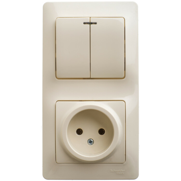 Картинка GLOSSA БЛОК: РОЗЕТКА + 2-клавишный ВЫКЛЮЧАТЕЛЬ с подсветкой БЕЖЕВЫЙ (GSL000273) в интернет-магазине Форум Электро в Москве
