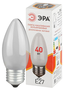 ЭРА Лампа накаливания B-40-E27-230-FR 40Вт 230В свеча матовая цветная коробка Е27 (Б0066400) превью в интернет-магазине электрики Форум Электро в Москве